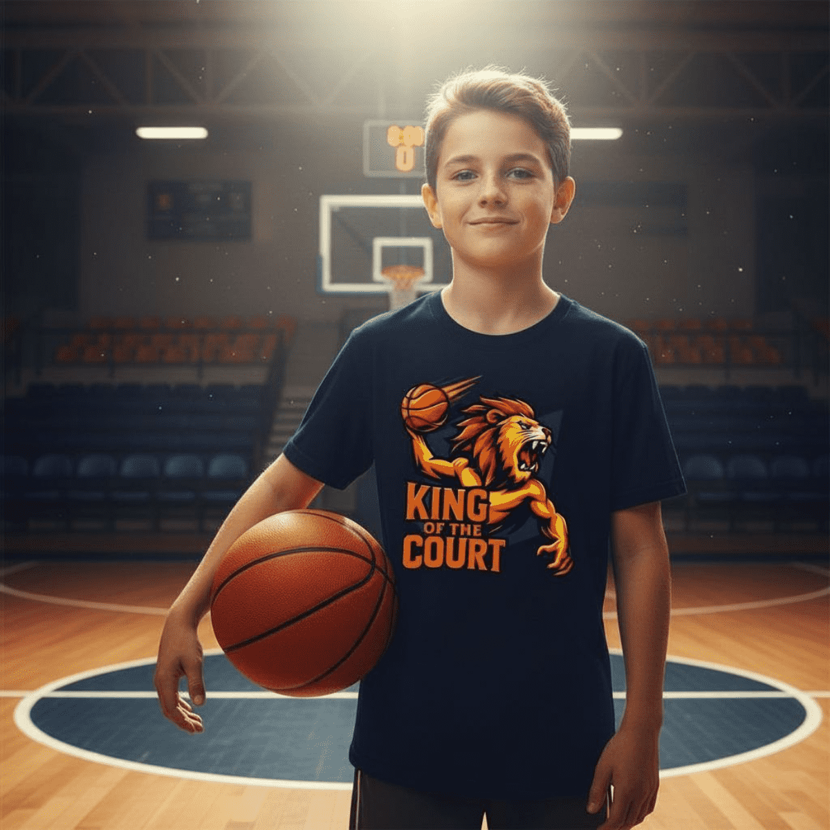 King of the Court Basketball T-Shirt – Löwe Design, Bio Baumwolle