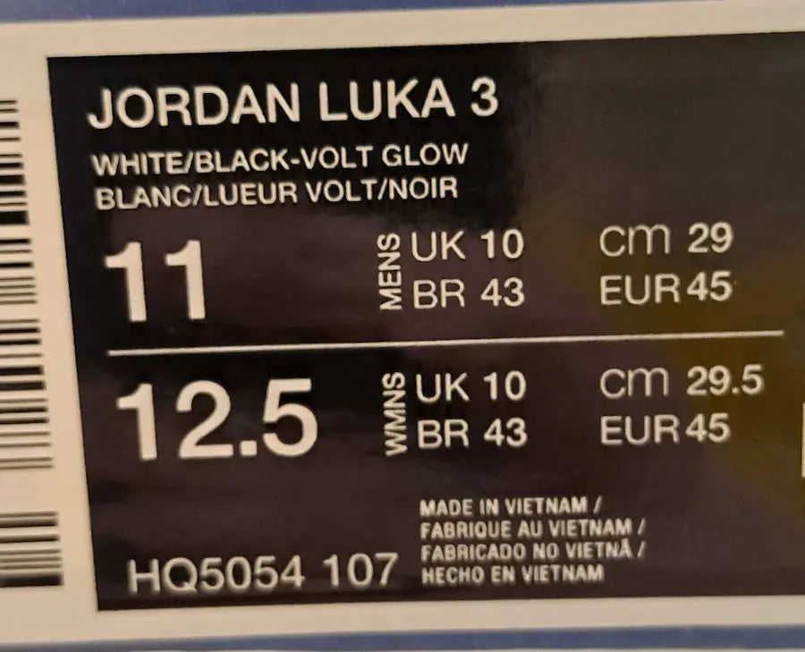 Air Jordan Luka 3 White/Black/Volt Glow – Größe 45 – NEU (ohne OVP-Deckel)