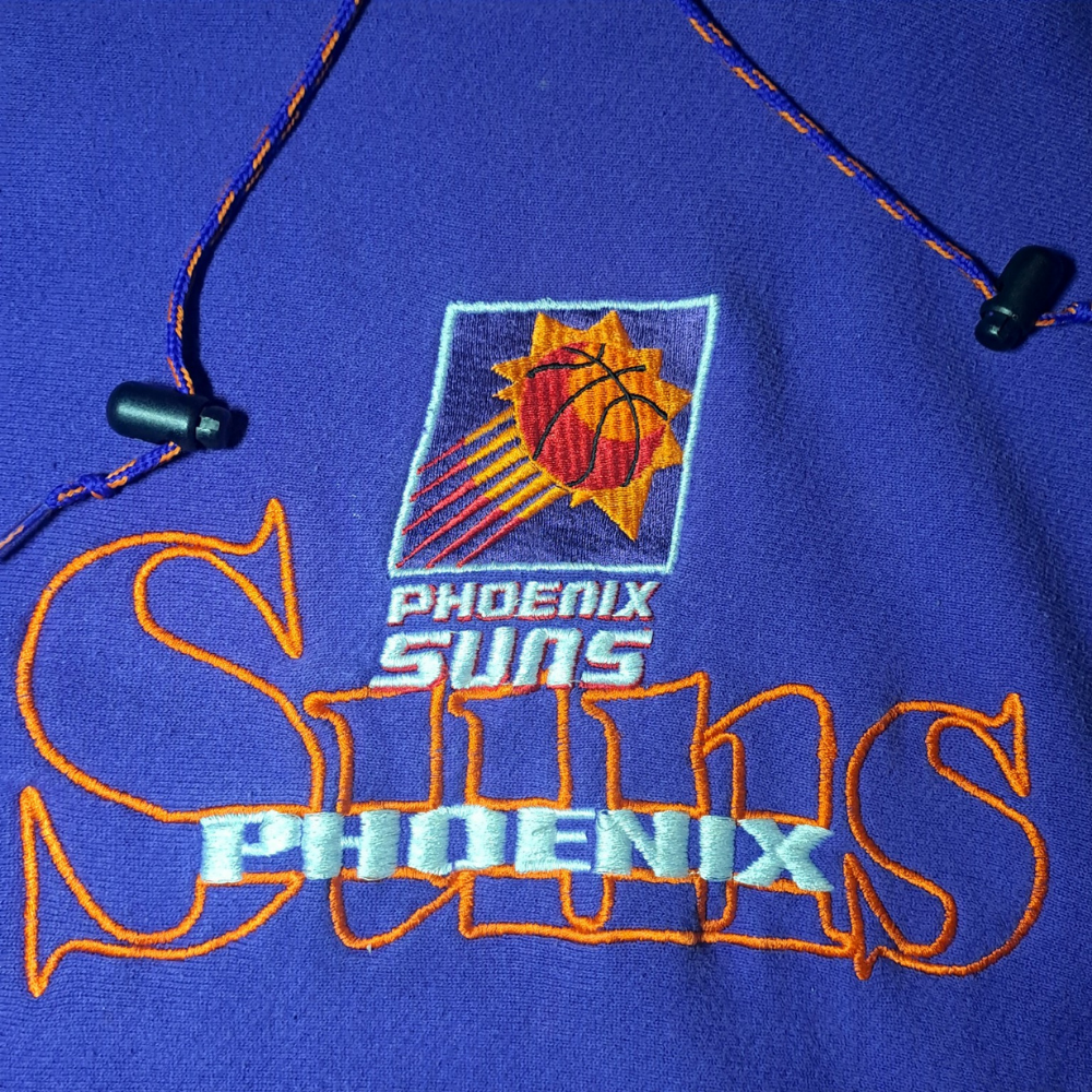 Vintage Phoenix Suns Hoodie – The Game – XL – Seltenes NBA Original – Lila/Orange