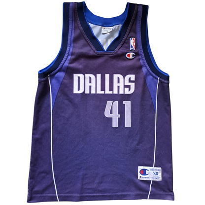 Dirk Nowitzki #41 Dallas Mavericks Trikot – Vintage Champion NBA Jersey Lila Gr. XS