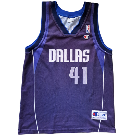 Dirk Nowitzki #41 Dallas Mavericks Trikot – Vintage Champion NBA Jersey Lila Gr. XS