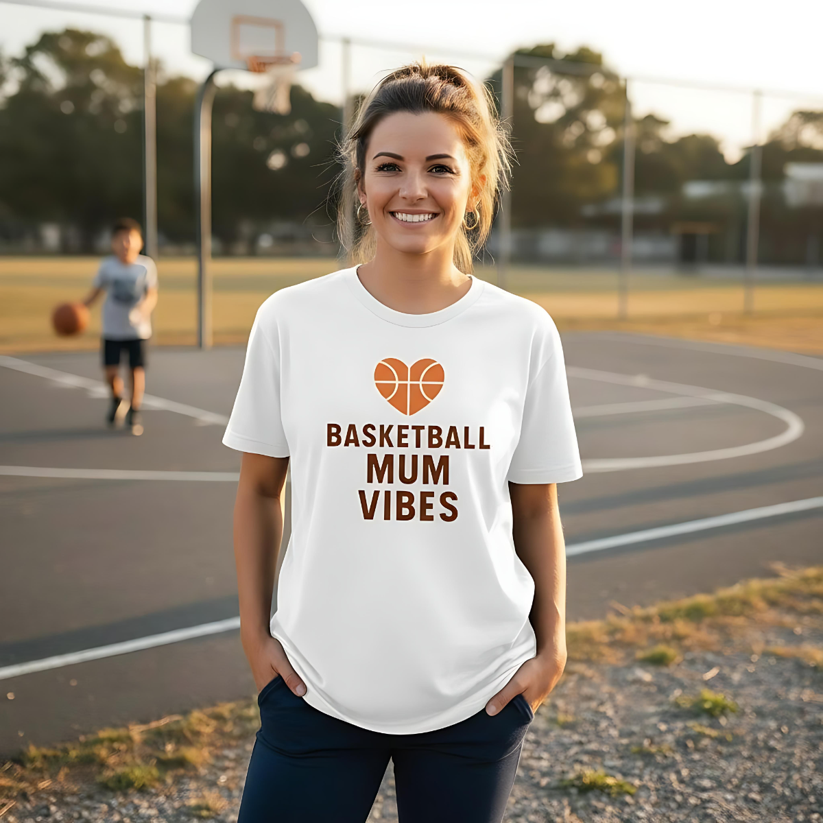 Basketball Mum Vibes T-Shirt – Herz Basketball Design für stolze Mütter | CourtKings Organic Streetwear