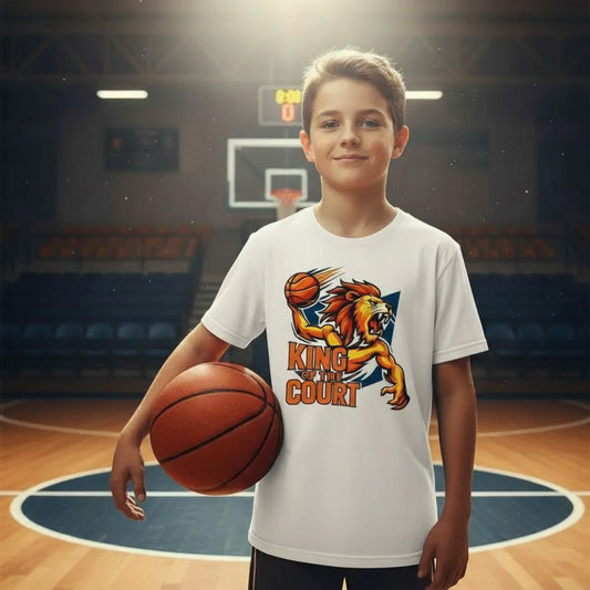 King of the Court Basketball T-Shirt – Löwe Design, Bio Baumwolle