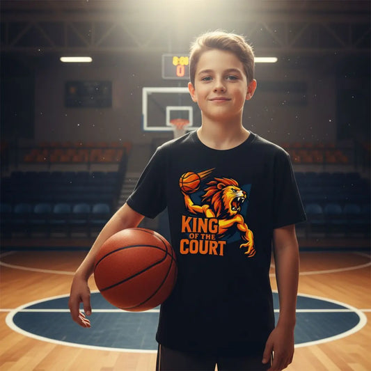 King of the Court Basketball T-Shirt – Löwe Design, Bio Baumwolle