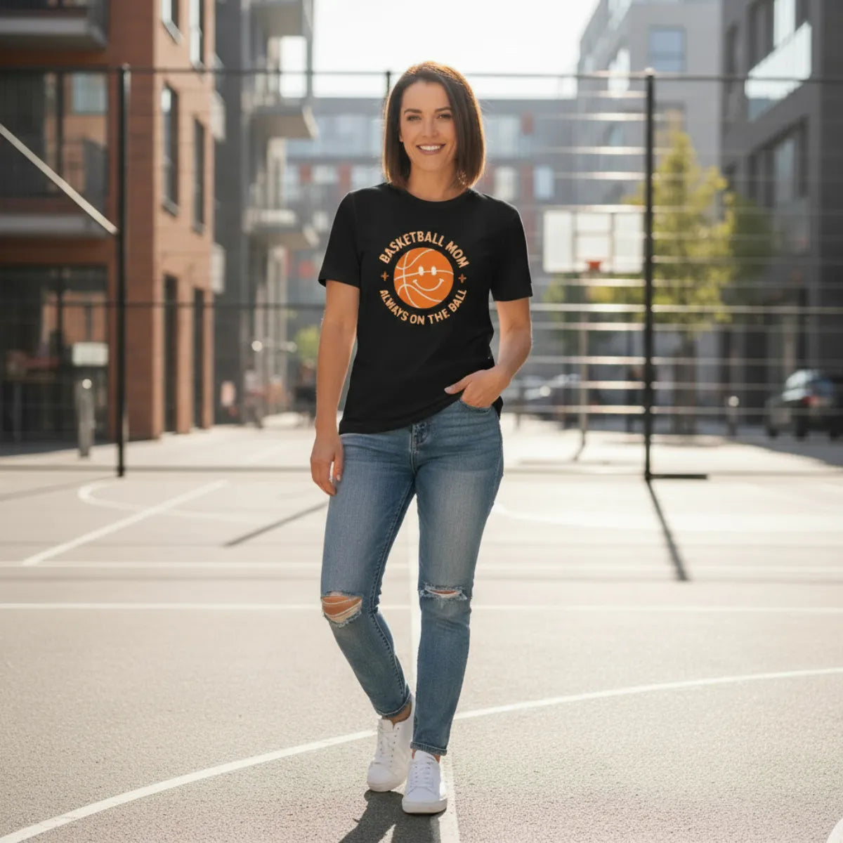 Basketball Mom Smiley Tee – Always on the Ball | CourtKings