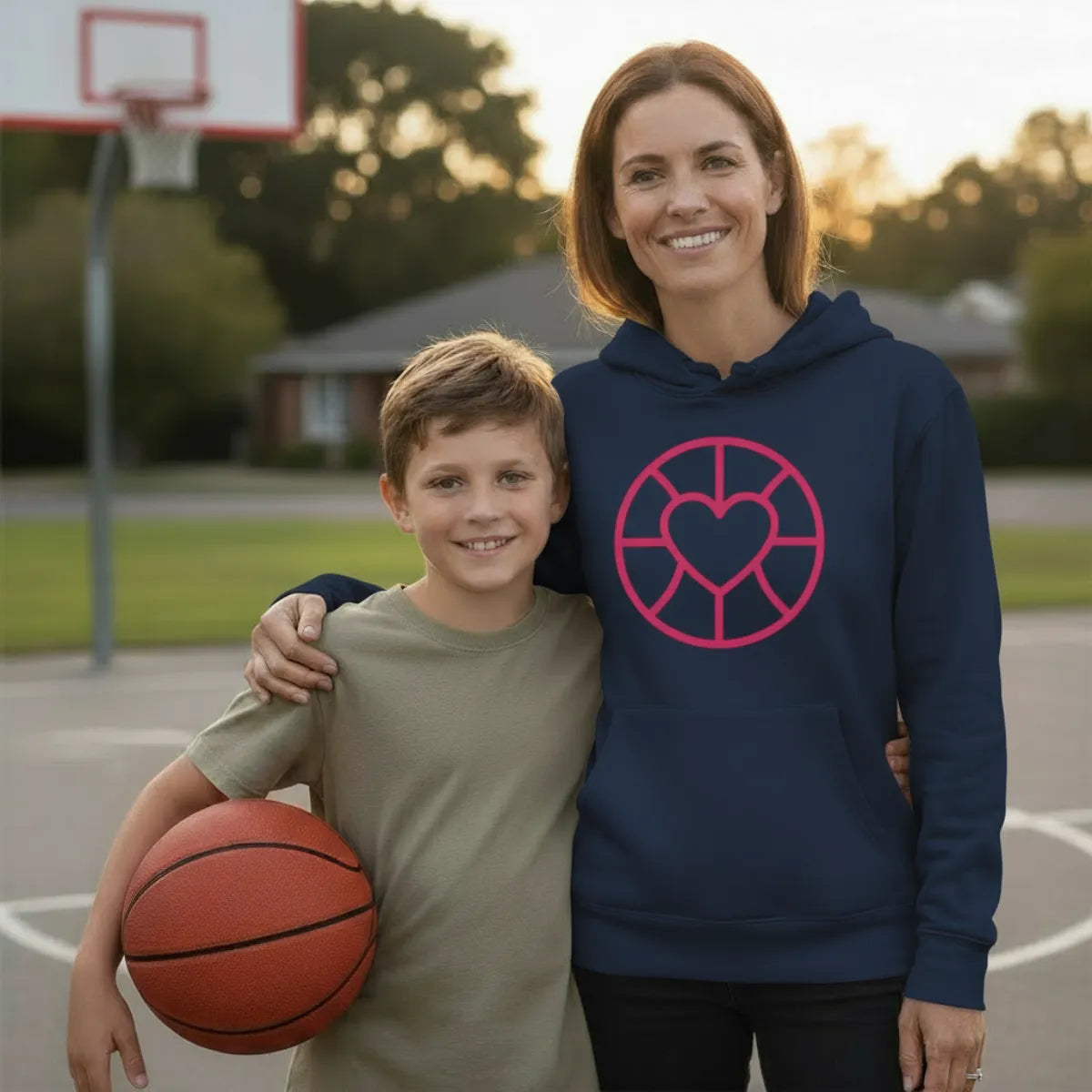 Basketball Heart Hoodie – Minimal Design für echte Basketball Moms | CourtKings