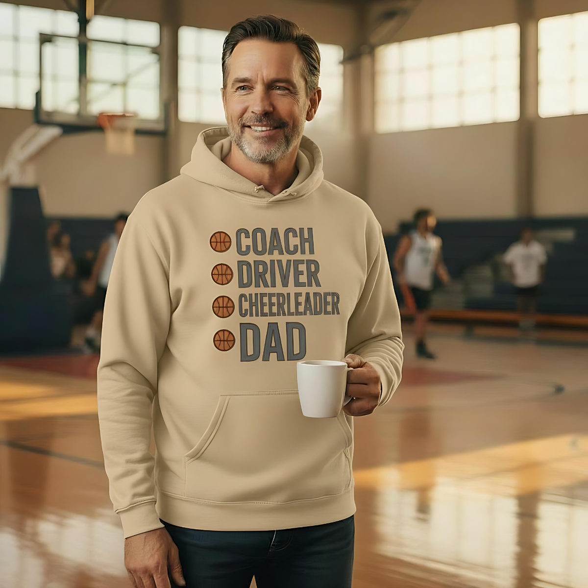 Coach. Driver. Cheerleader. Dad. – Basketball Hoodie (Organic Cotton)