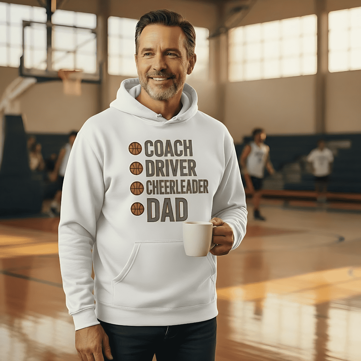 Coach. Driver. Cheerleader. Dad. – Basketball Hoodie (Organic Cotton)