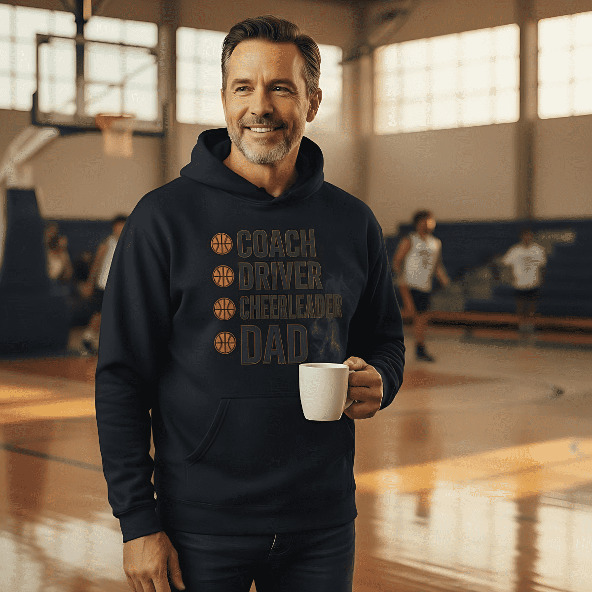 Coach. Driver. Cheerleader. Dad. – Basketball Hoodie (Organic Cotton)