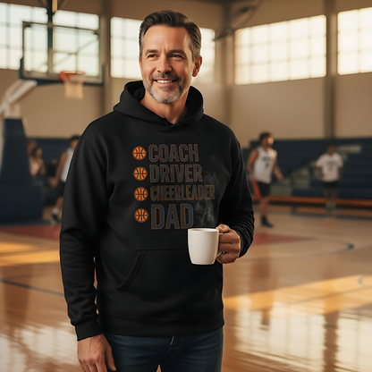 Coach. Driver. Cheerleader. Dad. – Basketball Hoodie (Organic Cotton)
