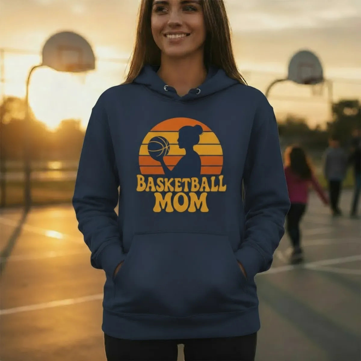 Basketball Mom Vintage Hoodie – Retro Sunset Design | CourtKings