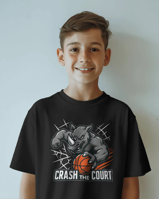 Crash the Court Basketball T-Shirt – Rhino Design, Bio Baumwolle