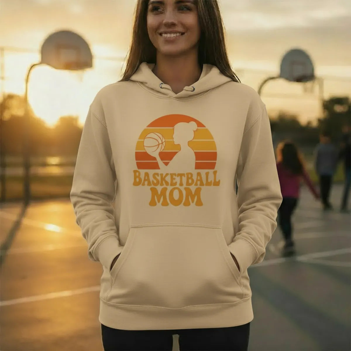 Basketball Mom Vintage Hoodie – Retro Sunset Design | CourtKings