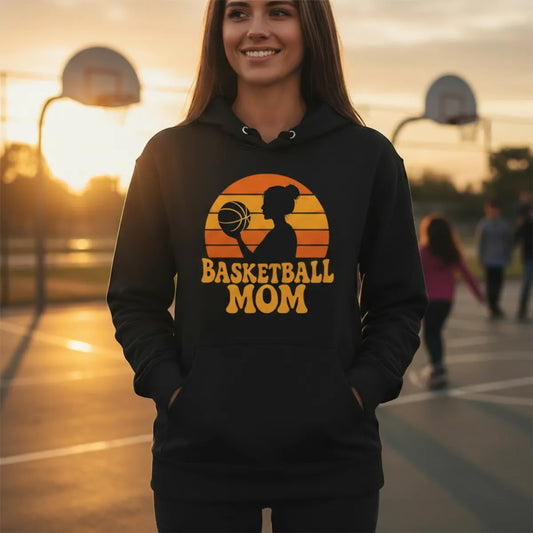 Basketball Mom Vintage Hoodie – Retro Sunset Design | CourtKings