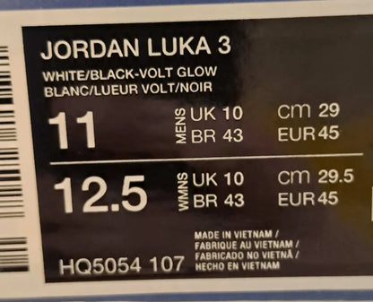 Air Jordan Luka 3 White/Black/Volt Glow – Größe 45 – NEU (ohne OVP-Deckel)
